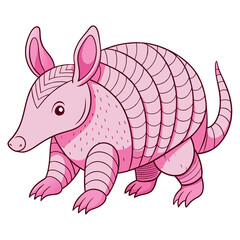 Stylized pink armadillo illustration with detailed line work and shading