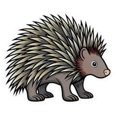 Cartoon echidna walking on a white background illustration