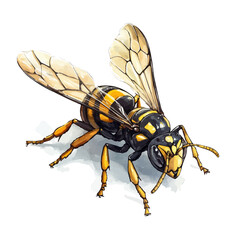 watercolor vector of Wasp, isolated on a white background.