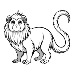 Cartoon Lion Tamarin illustration with outlined and monochrome style