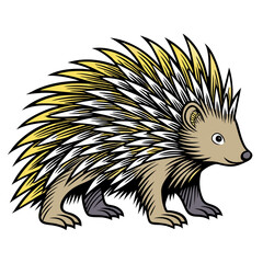 Illustration of a cute cartoon porcupine walking to the right