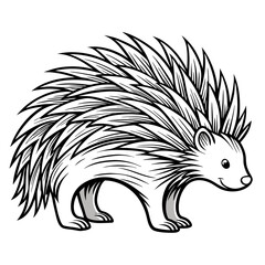 Cartoon porcupine vector illustration in black and white outline