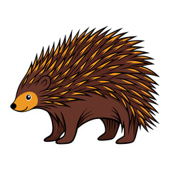 Cartoon echidna with brown quills and orange stripes