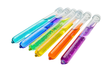 Colorful test tubes filled with vibrant liquids showcasing a scientific experiment in a laboratory setting isolated on transparent background