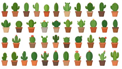 Cute cartoon cacti in pots