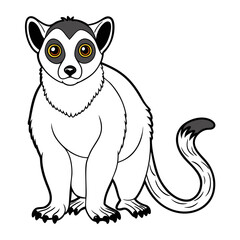 Cartoon white lemur sitting isolated on white background
