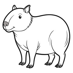 Cartoon Illustration of Capybara with Black Outline and White Fill