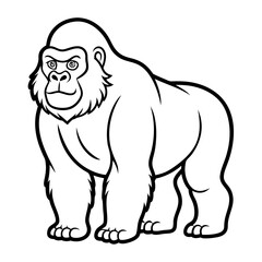 Bold Line Art Gorilla Vector Illustration on White Background