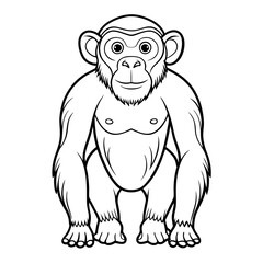Cute cartoon chimpanzee standing upright isolated on white background