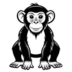 Cartoon monkey sitting upright in graphic black and white