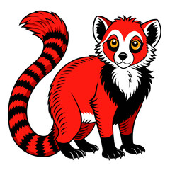 Illustration of cartoon red panda with striped tail