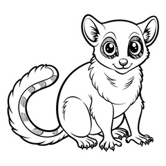 Cartoon Ring Tailed Lemur Sitting Black And White Illustration