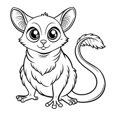 Cute cartoon tarsier with large eyes in black outline