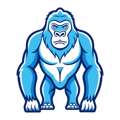 Powerful blue gorilla mascot character standing aggressively upright
