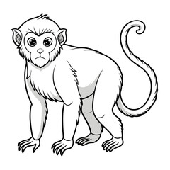Line art illustration of a monkey standing on white