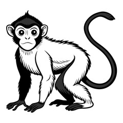 Stylized Black and White Monkey Illustration on White Background