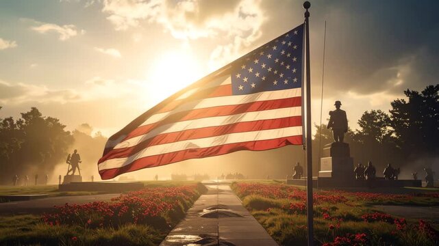 waving american flag at memorial park