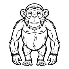 Cartoon monkey outlined in black and white illustration