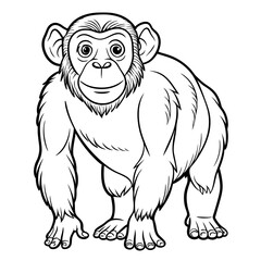 Cartoon chimpanzee standing outlined on white backdrop vector image