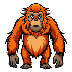 Cartoon Orangutan Standing Isolated on White Background Illustration