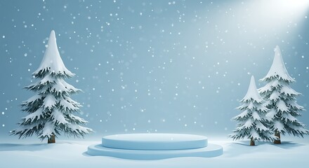 Obraz premium Snow covered trees and podium winter blue