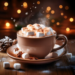Hot Chocolate with Glowing Marshmallows and Snowflake Steam