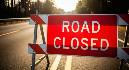 Road Closed Sign: Construction, Detour, Barrier, Traffic, Warning, Danger, Blocked, Street, Safety, Automobile, Transportation.