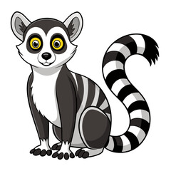 Cartoon lemur sitting, vector illustration of a ringtail animal