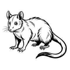 Cartoon opossum outline design, stylized wild animal vector