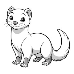 Cute Cartoon Stoat Character with Black Outline and White Fur