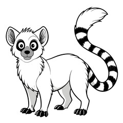 Cute Ring Tailed Lemur Cartoon Character with Striped Tail