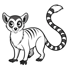 Cartoon ring-tailed lemur illustration on white background for designers