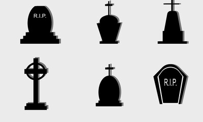 set of Set of Six Gravestone and Tombstone Silhouette 
