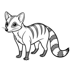 Cartoon striped civet stands isolated against a white backdrop