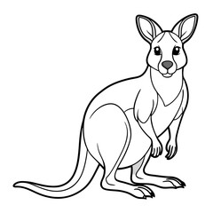 Cute cartoon kangaroo illustration in black and white lines