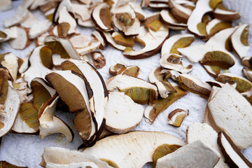 dried mushrooms, sliced ​​porcini mushrooms, 
Boletus edulis,