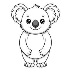 Cartoon koala bear standing tall in black and white