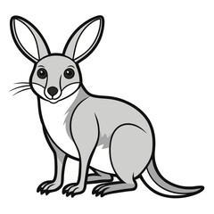 Cartoon bilby illustration in black and white tones sitting
