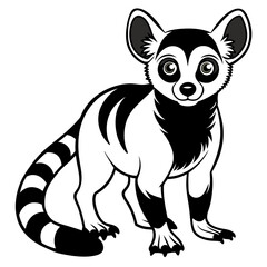 Black and white cartoon lemur illustration on white background