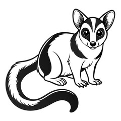 Elegant monochrome illustration of a striped possum character