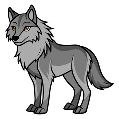 Cartoon gray wolf standing isolated on a white background