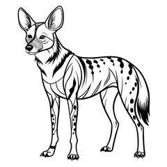 Line art illustration of African wild dog standing alert