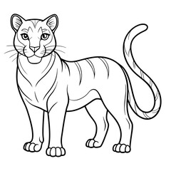Outlined cartoon tiger standing looking directly at viewer
