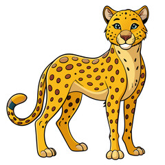 Cartoon cheetah illustration standing isolated on a white background