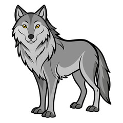 Cartoon wolf illustration standing confidently on a white background