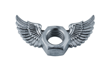 A metallic nut with wings, isolated on transparent background