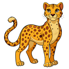 Cartoon cheetah standing and smiling isolated on white background