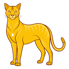 Stylized yellow cat illustration standing against a white background