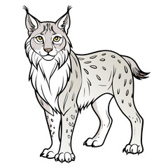 Cartoon lynx with detailed outline standing proud and alert