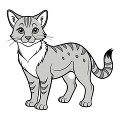 Cartoon grey cat character standing on white background